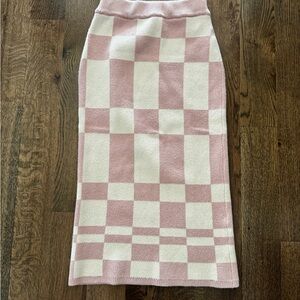 En Saison Josena Pale Pink Gingham Checkerboard Knit Midi Skirt Small